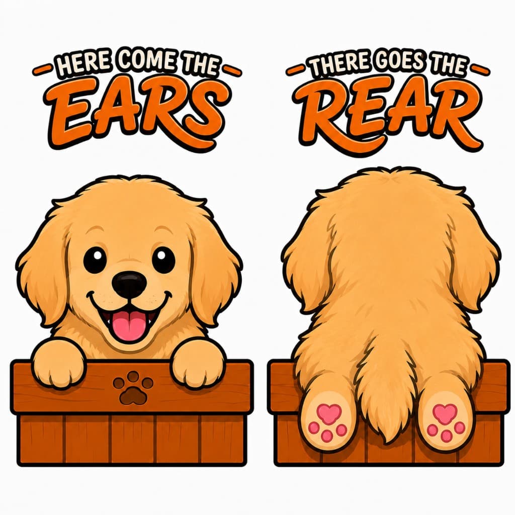 Golden Retriever peeking over a wooden fence